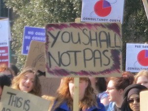 Meanwhile, while the bad played on, much fun was had by students who could dance. - photo of students protesting